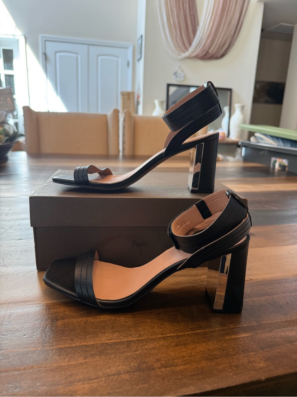 Linea Paolo Eden-L Black Strappy Block Heel Sandals